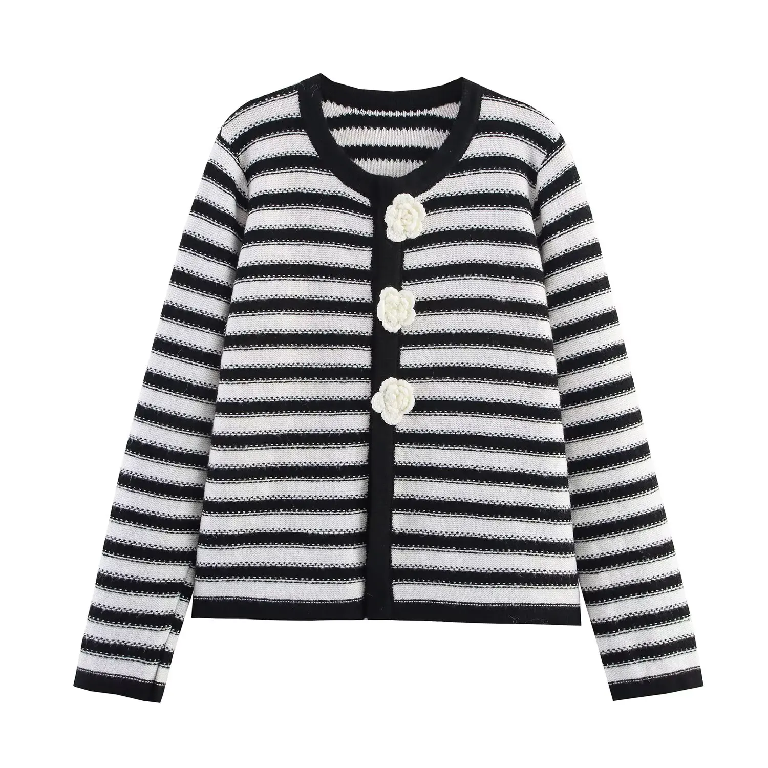

Topenomi Fashion 3D Flower Knitted Cardigan Women Autumn Winter Simple O Neck Long Sleeve Sweater Coat Vintage Versatile Tops