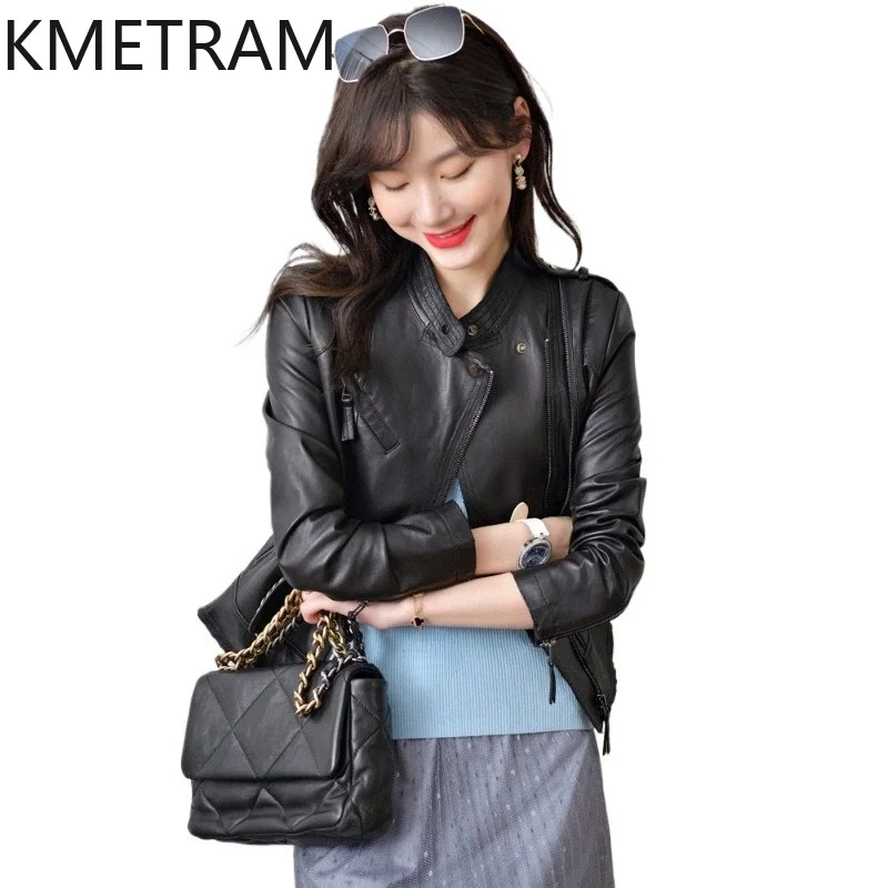 

KMETRAM Real Sheepskin Leather Jacket Woman Fashion Slim Short Coat Autumn Motorcycle Jackets 2026 Women Clothing jaqueta couro