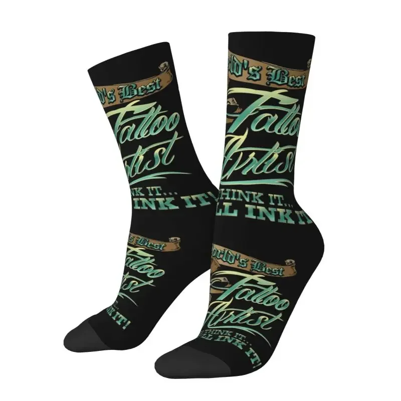 Fashion Men's World's Best Tattoo Artist Male Dress Sock Unisex Comfortable Breathable 3D Printed Tattooists Crew Socks