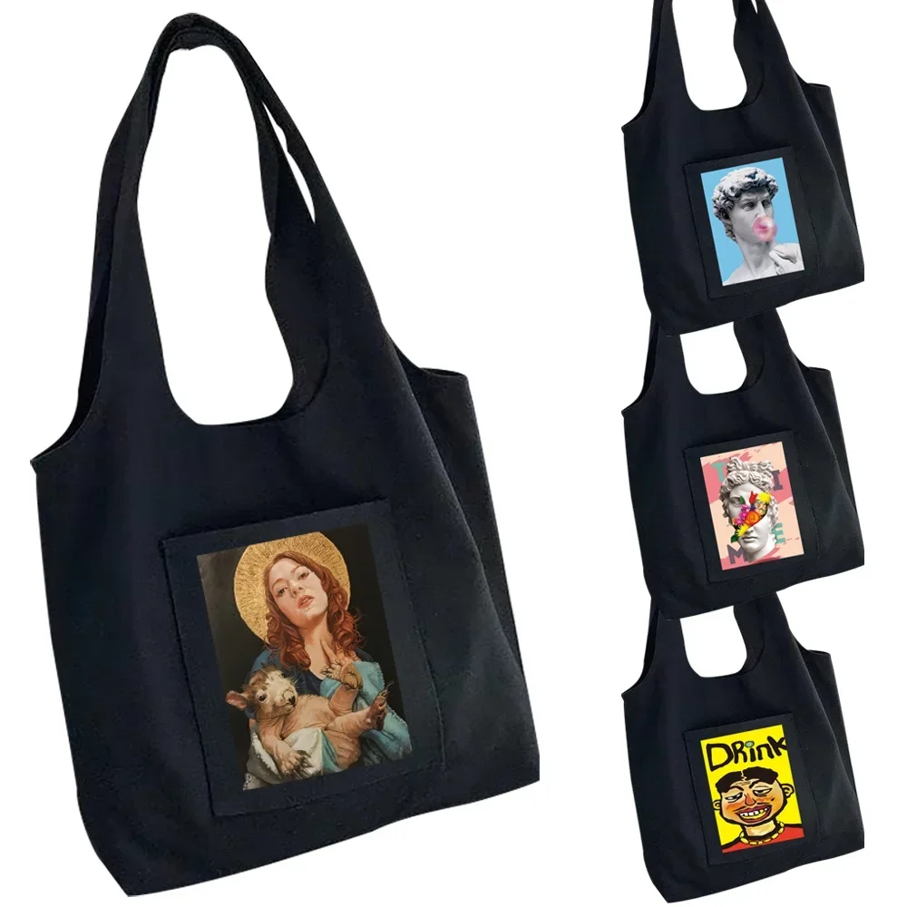 Bags for Women Canvas Bag Portable One-shoulder Shopping Bag Animated Beauties Printed Side Pockets Handbags Storage Tote Bag