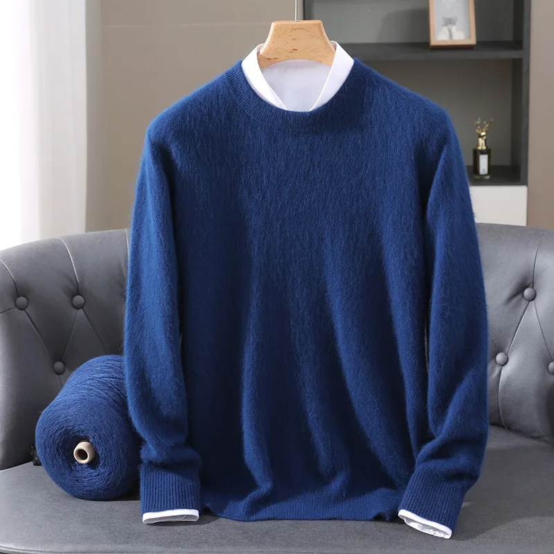 

Осень-зима, новый мужской свободный однотонный пуловер с круглым вырезом, свитер из норки, базовый свитер, вязаный топ