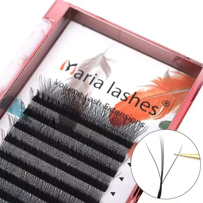 MARIA New Fairy 3D Thick W Shape Eyelashes Easy Fan 5D Lashes Extensions Wholesales Volume 12 Rows Y Style Natural Soft Logo