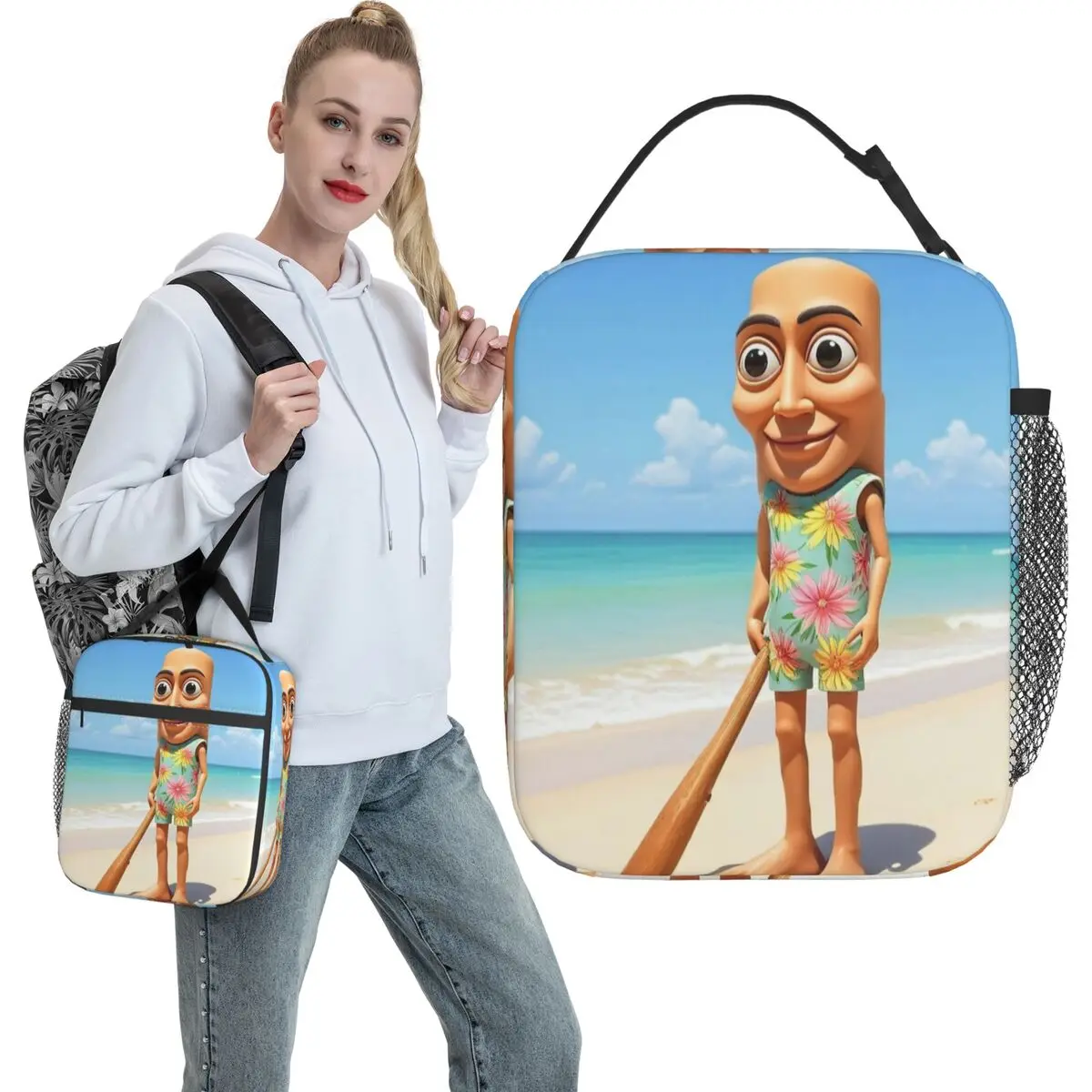 Tung Tung Tung Sahur Summer Time Lunch Bag For Child Custom Lunch Box Retro Travel Cooler Bag Portable Oxford Tote Food Bags