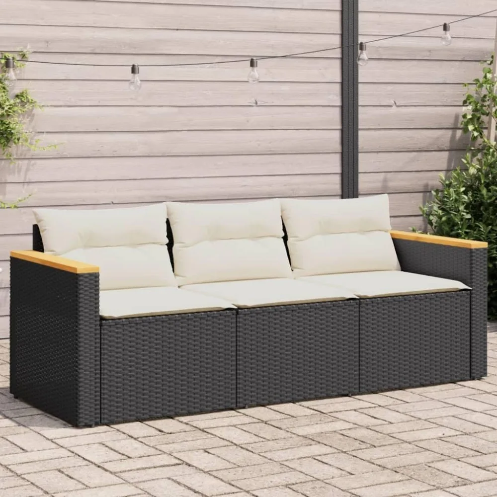 Outside Sofa Outdoor Chairs Outside Couch Patio Sofa Set - Patio Sofa with Cushions 3-Seater Black Poly Rattan