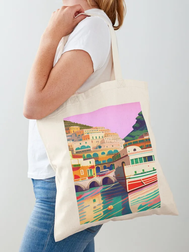 Watercolor Vintage Italy - Amalfi Coast Italy -Vintage Travel Tote Bag Canvas bag for women Cloth bags Canvas Tote Bag