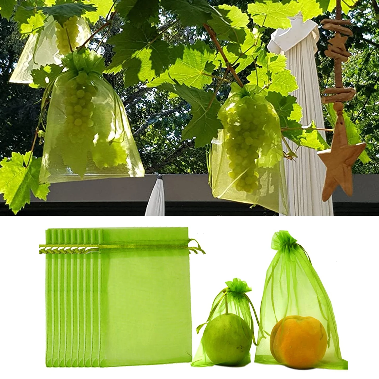 

100pcs Fruit Protection Bags Pest Control Anti-Bird Garden Netting Strawberry Bags Mesh Grapes Bag Drawstring Planter Grow Bags