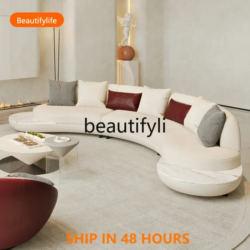 03 Minimal light luxury, high-end large apartment, Italian leather curved sofa