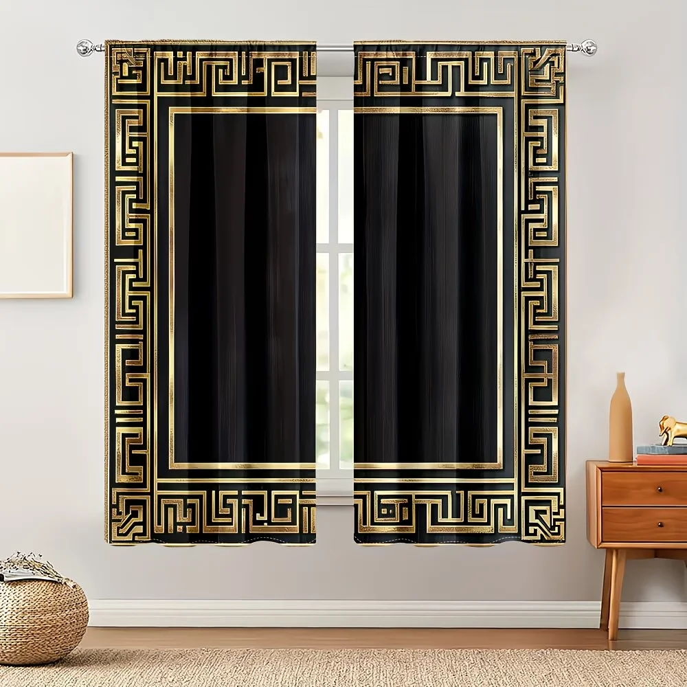 2Pcs Curtain Classical gold patterns Window Drapes for Bedroom Living Room Decoration Window Treatment.