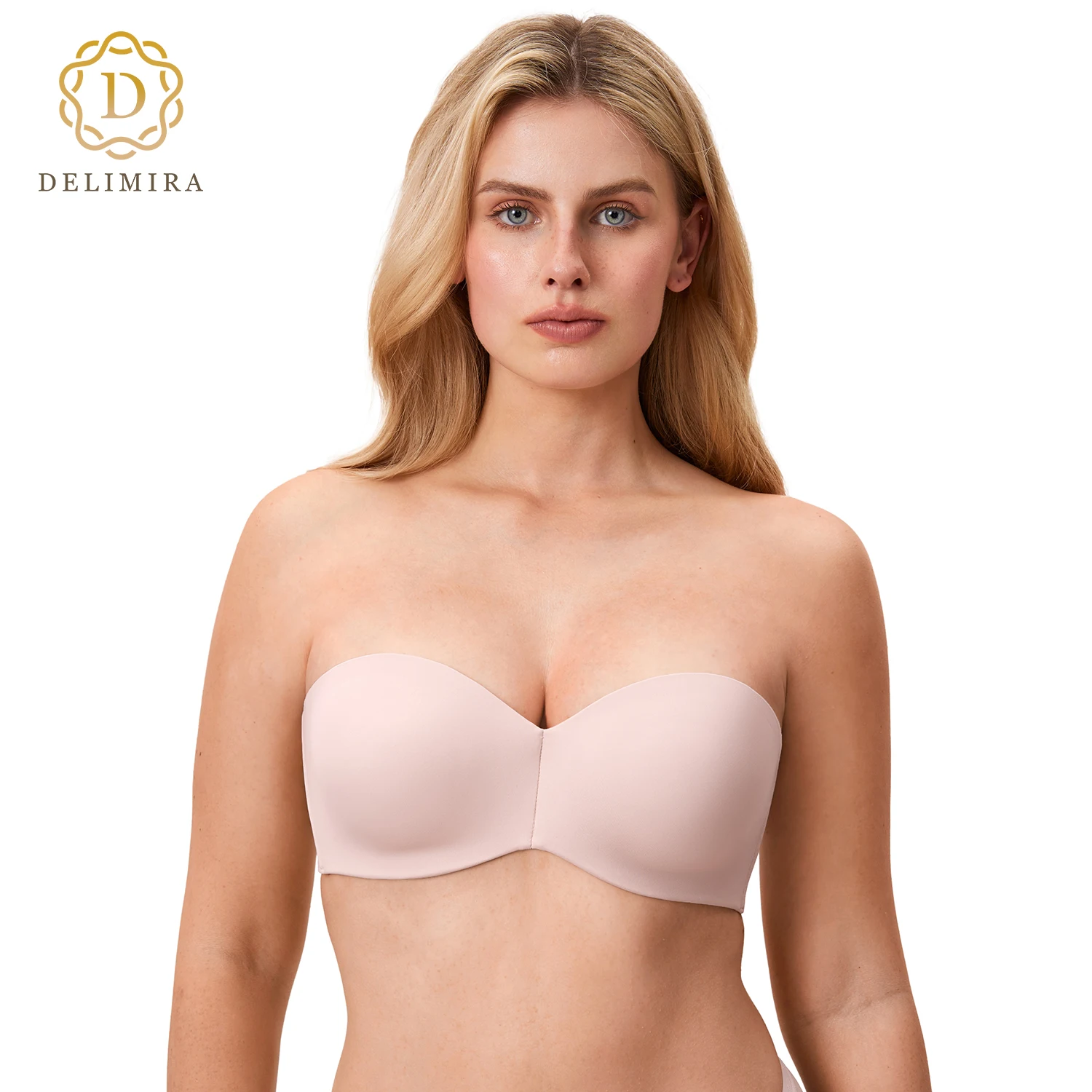 DELIMIRA Women\'s Strapless Bra Unlined Underwire Minimizer Plus Size Support Silicone Grip Multiway Full Coverage