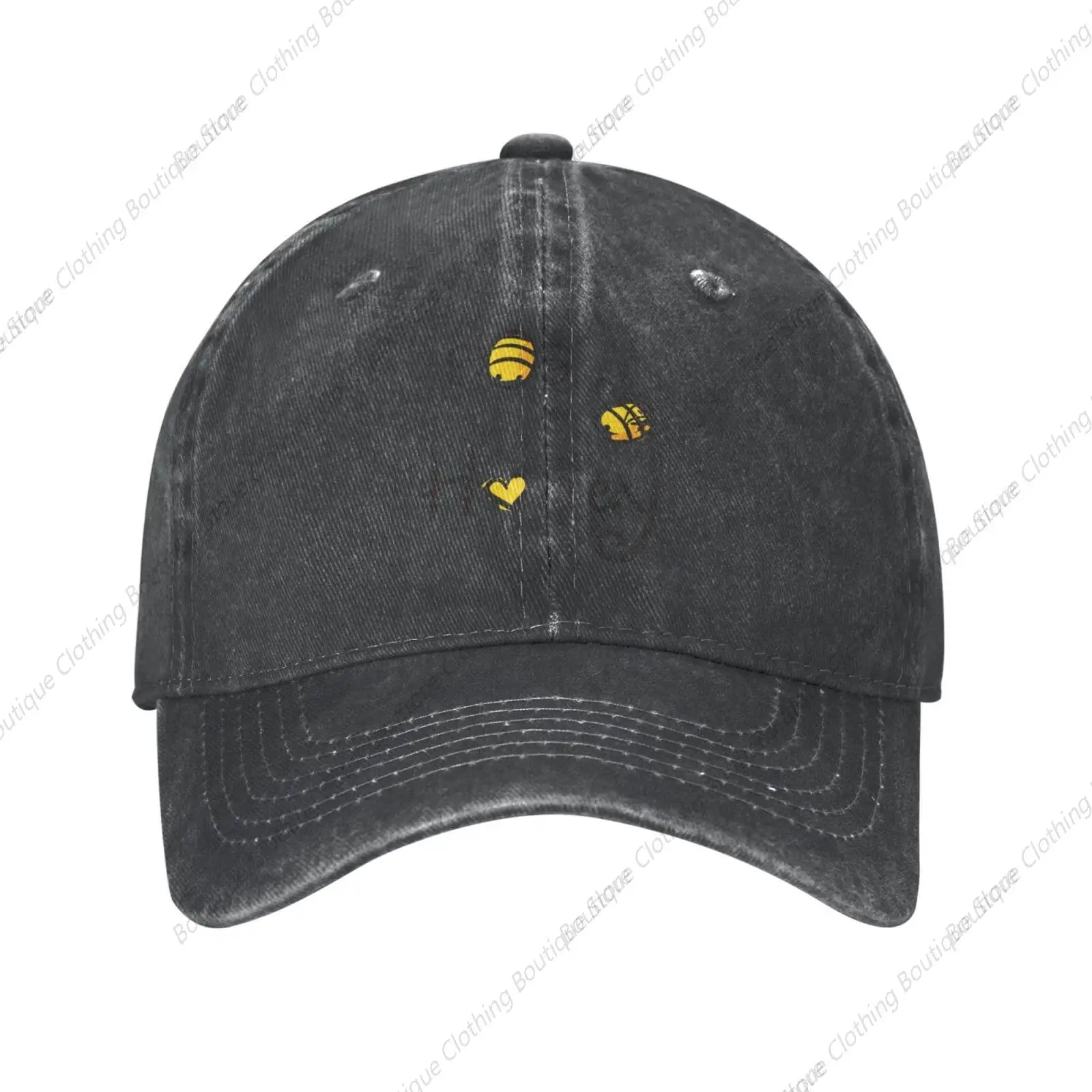 Bee Love Honey Black Vintage Embossed Adjustable Washed Denim Cotton Low Profile Men's Dad Trucker Hat