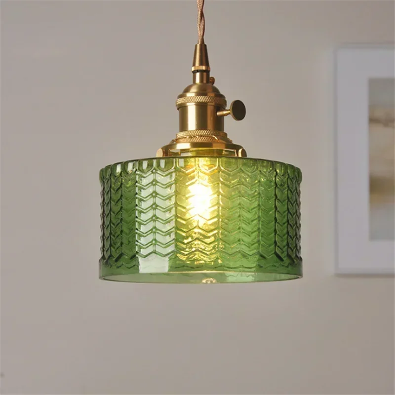 Nordic Glass Droplight Home Decor Carved Glass Water Wave Pattern Hanging Lights Copper Pendant Lighting Glass