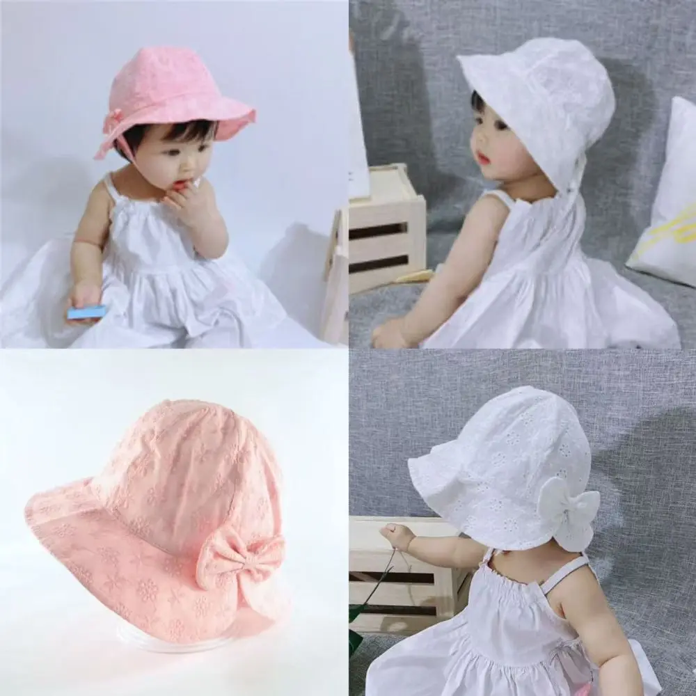 

Fashion Bowknot Summer Children Hats Lace-up UV Protection Girls Sun Hat Comfortable Breathable Bucket Hat Spring And Autumn