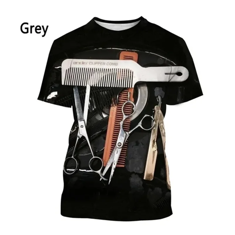 Mens Casual Short-sleeved T-shirts 3D Printing Retro Barber Shop Scissors Tools Graphic Tshirt For Men Women Oversized Tee Tops