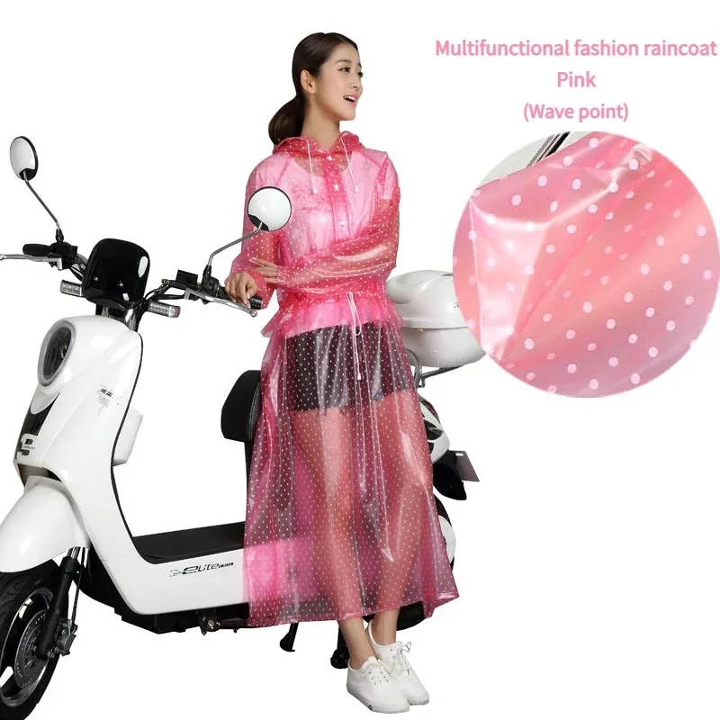 Ladies Sleeve Rain Dress Transparent Adult Lightweight Hooded Raincoat Travel Hiking Pedal Electric Vehicle Waterproof Rain Gear