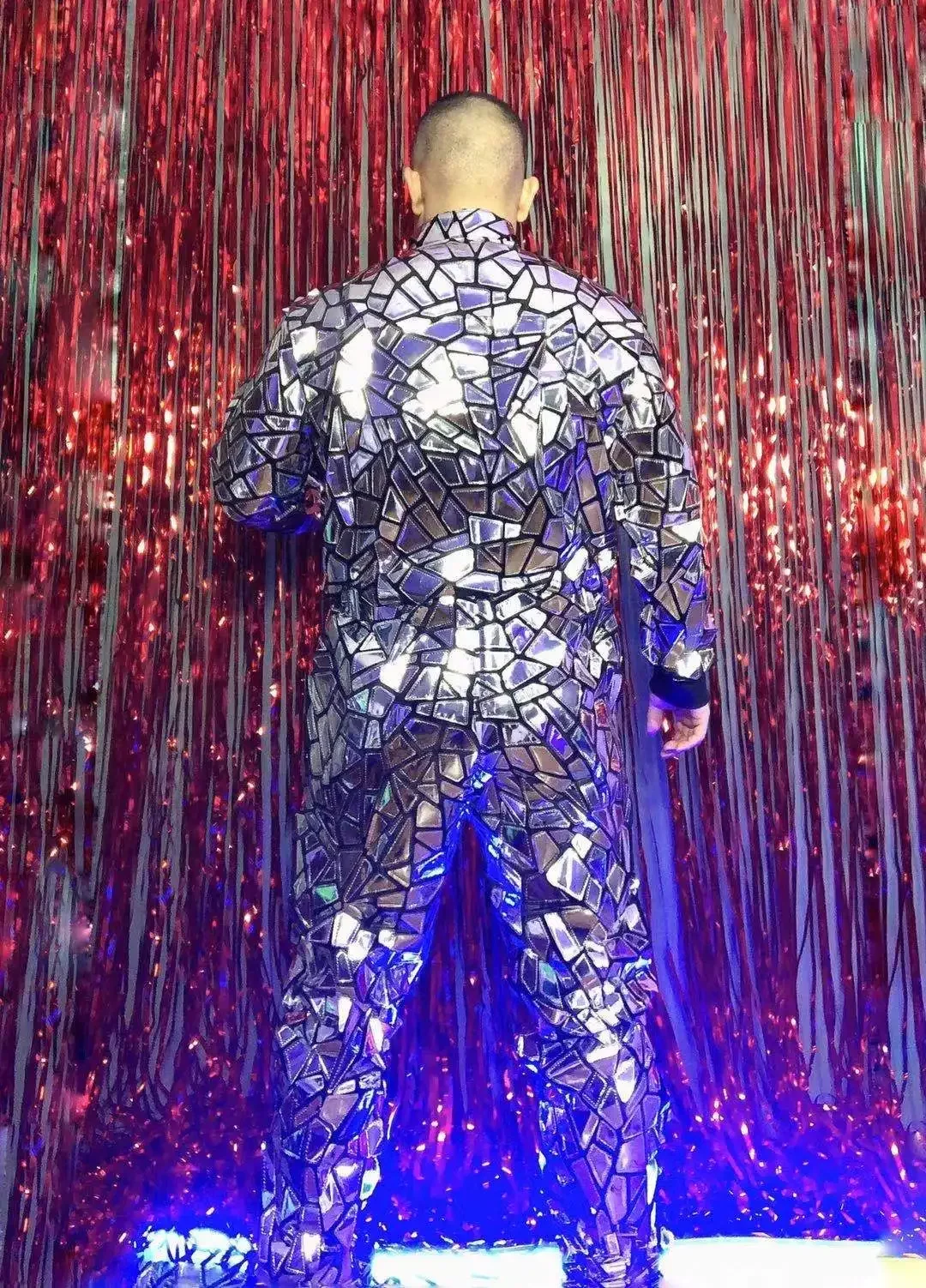 Светоотражающий лазерный комбинезон с серебряными блестками, мужской комбинезон для певицы, бара, ночного клуба, хип-хопа, рок, танцевальный костюм, танцовщица, группы, сценическая одежда