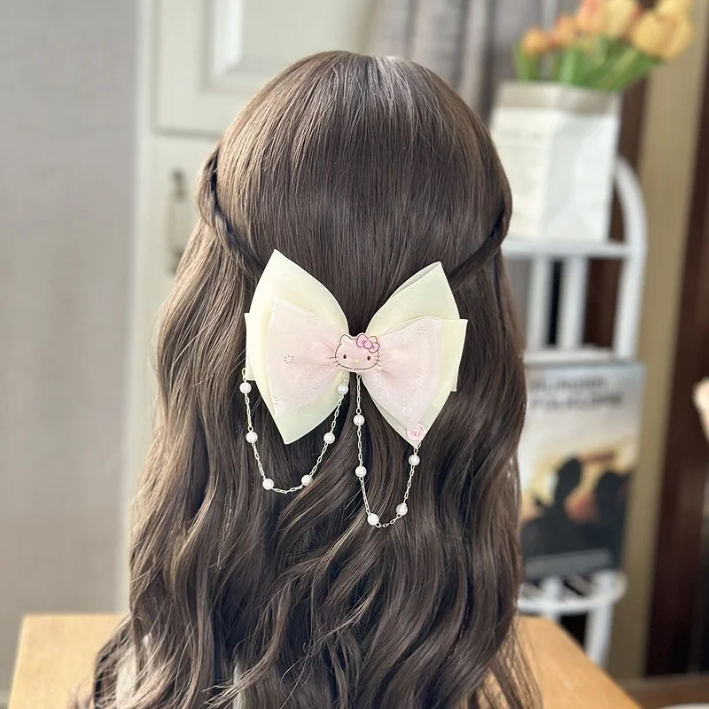 Kawaii Sanrios Bangs Side Clip Hair Accessories Hellokittys Girl Heart Bow Tie Series Anime Cartoon Women Sweet Tiara