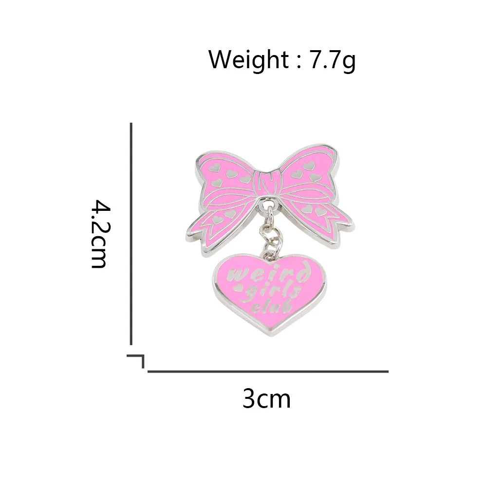 Rosa Schleifenbrosche Weird Girls Club Herzanhänger Abzeichen Kleidung Tasche Anstecknadel Accessoires Niedliche Einzigartige Geschenke – Detail 3