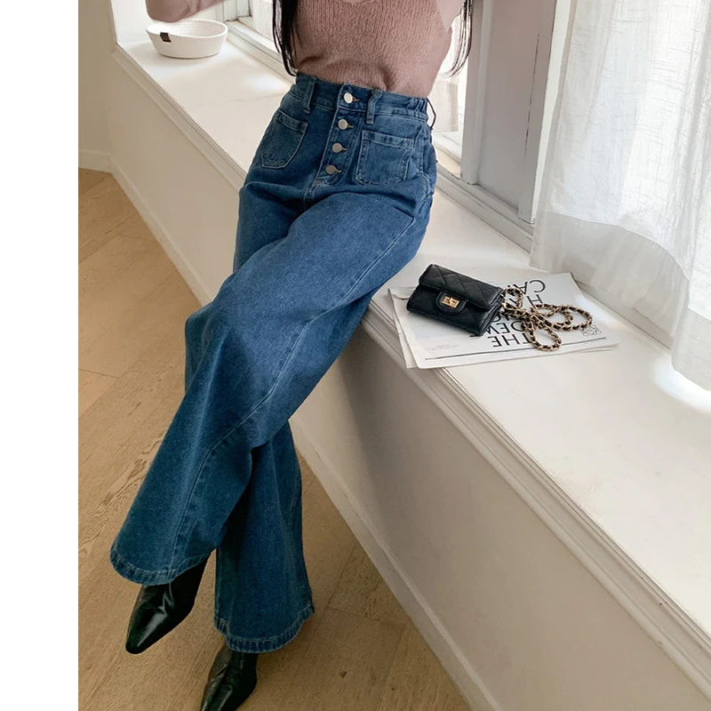 

Женские джинсы с высокой талией, стрейчевые, расклешенные, повседневные, в стиле Y2K, с широкими штанинами, на пуговицах, джинсовые брюки-бойфренды