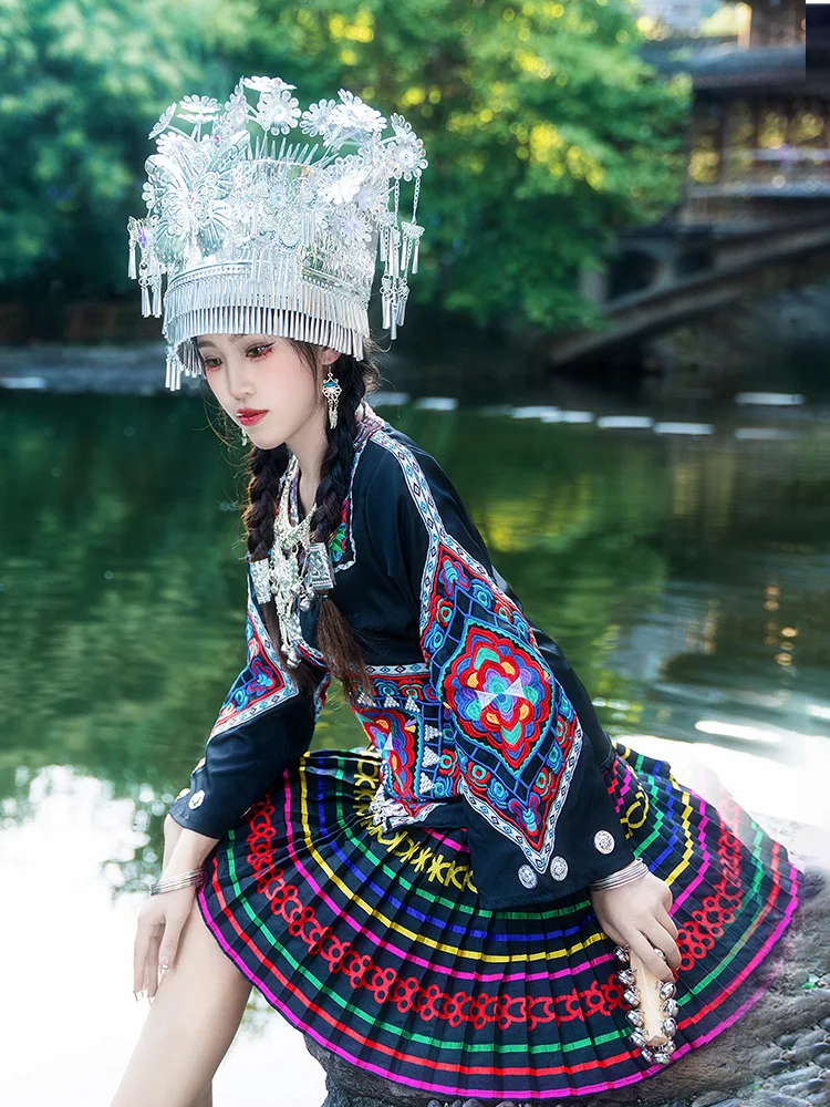 Guizhou-Jupe longue et courte pour adulte, Costume de représentation sur scène, Minorité, Séance photo, Voyage, Trempé