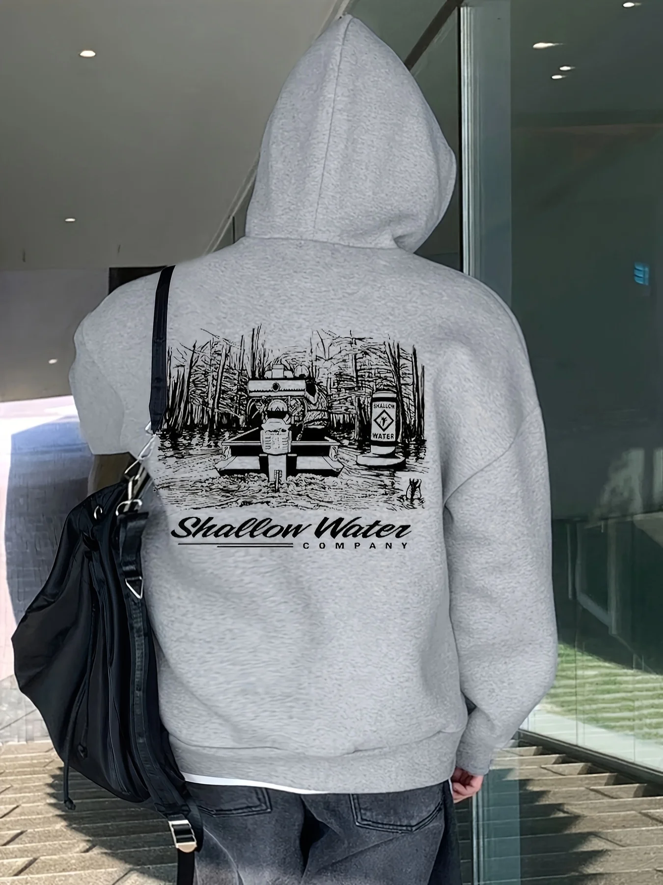 Outdoor adventure men's hoodedsweatshirt with birch forest and marsh print,simple and fashionable,retro and street hip-hop style