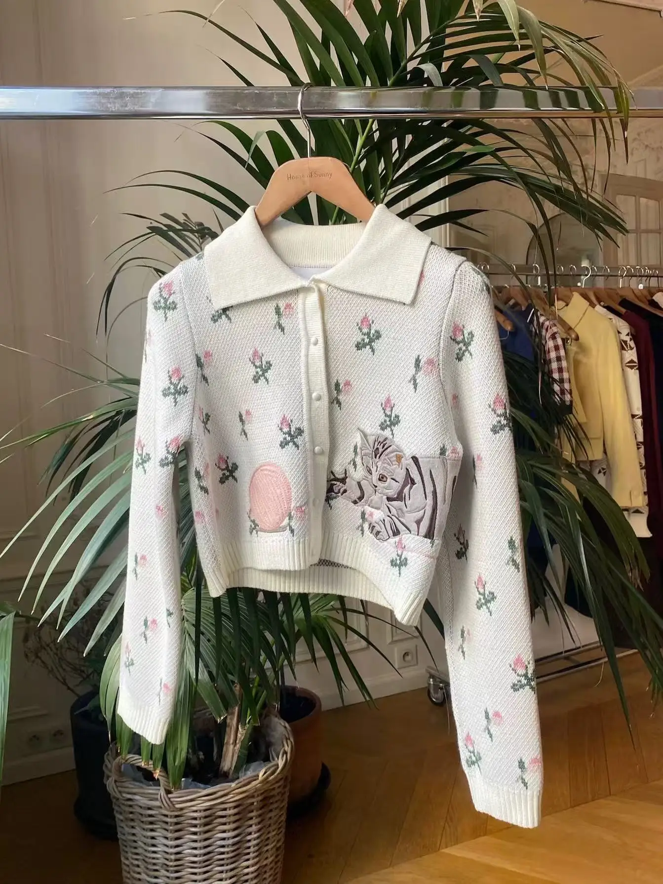 

Fashion Niche Print Cat Kniutted Cardigan Women's Autumn Winter New Turn-down Collar Loose Long Sleeve Top Beautiful Sweater