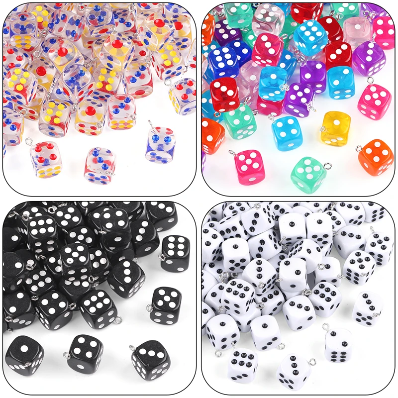 6/10pcs 14mm Mixed Color Dice Charm Square Dice Pendant Beads for DIY Necklace Bracelet Earring Jewelry Craft Making Accessories