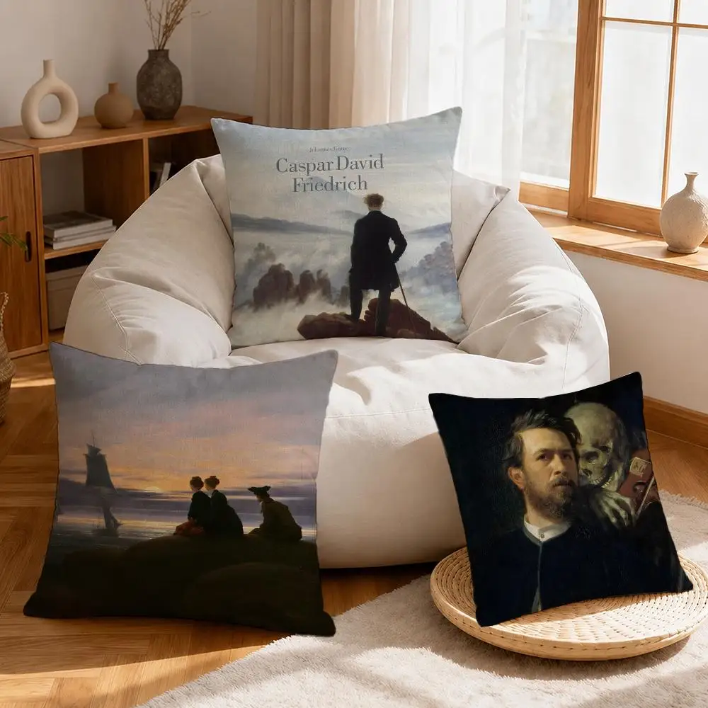 Artist Caspar David Friedrich Cushion Cover Linen Anti-Mite Antibacterial Cushion Cover Invisible Zipper Sofa Decor
