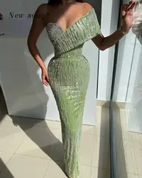 Green Glittering Crystals Beaded Off Shoulder Evening Dresses High Fashion Mermaid Wedding Shooting Prom Party Gowns