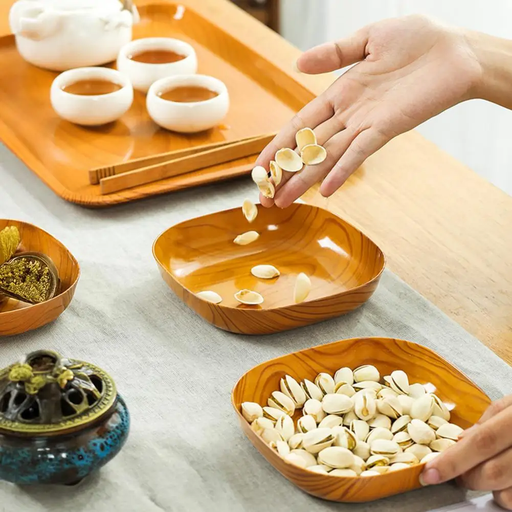 Bone Spitting Dish Imitation Wood Grain Serving Trays Japanese-Style Plastic Fruit Bowl Stackable Salad Plates Kitchen Organizer