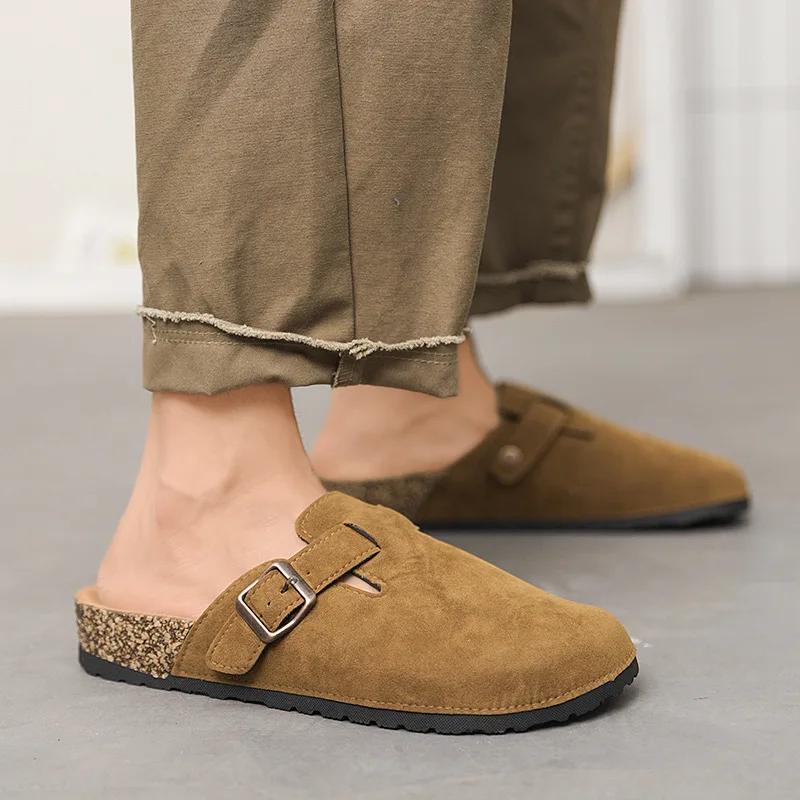 

Men's Women's Cowhide Toe Half Slippers Thick Outdoor Men's Soft Soled Cork Beach Shoes Men Shoes
