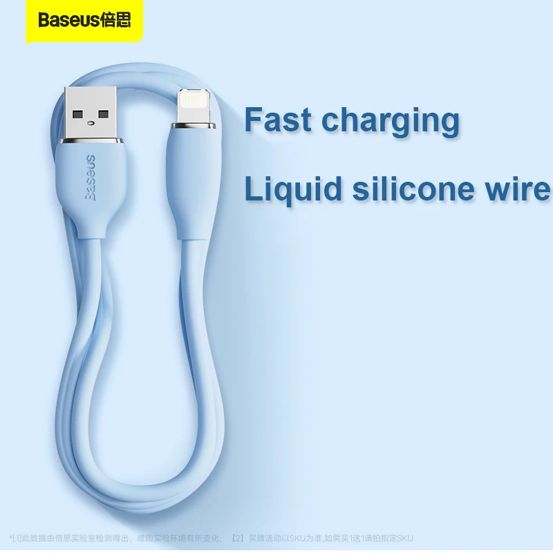 Baseus Liquid Silicone Fast Charging Data Cable USB To IP 2.4A PD Lighting Waterproof for iPhone 7/8/12/13 Pro Xs Max iPad