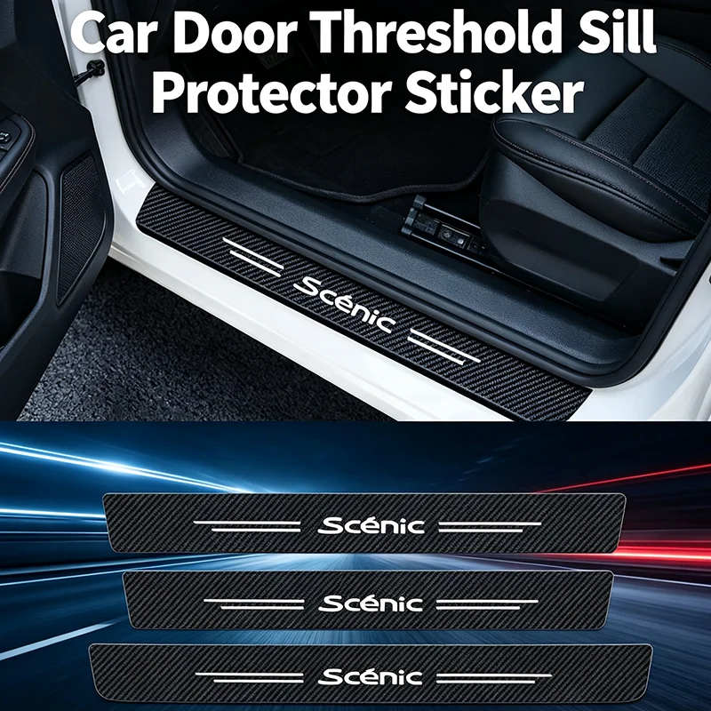 Car Door Threshold Sill Protector Stickers for Renault SCENIC Logo Trunk Door Bumper Scratch Guard Trim Carbon Fiber Strips