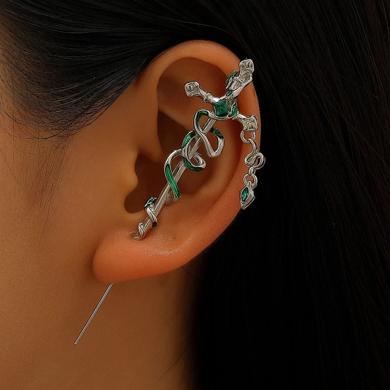 Dark Wind Spirit Snake Entangled Ear Hanging Slytherin Snake Academy Puncture Exaggerated Punk Ear Needles Earrings Female