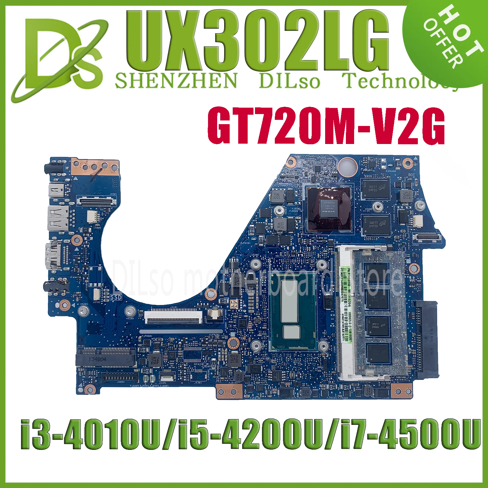 

KEFU UX302 Laptop Motherboard For ASUS UX302LG UX302L UX302LA Mainboard 2GB-RAM I5-4200U I7-4500U GT730M-2G UMA 100% Test OK