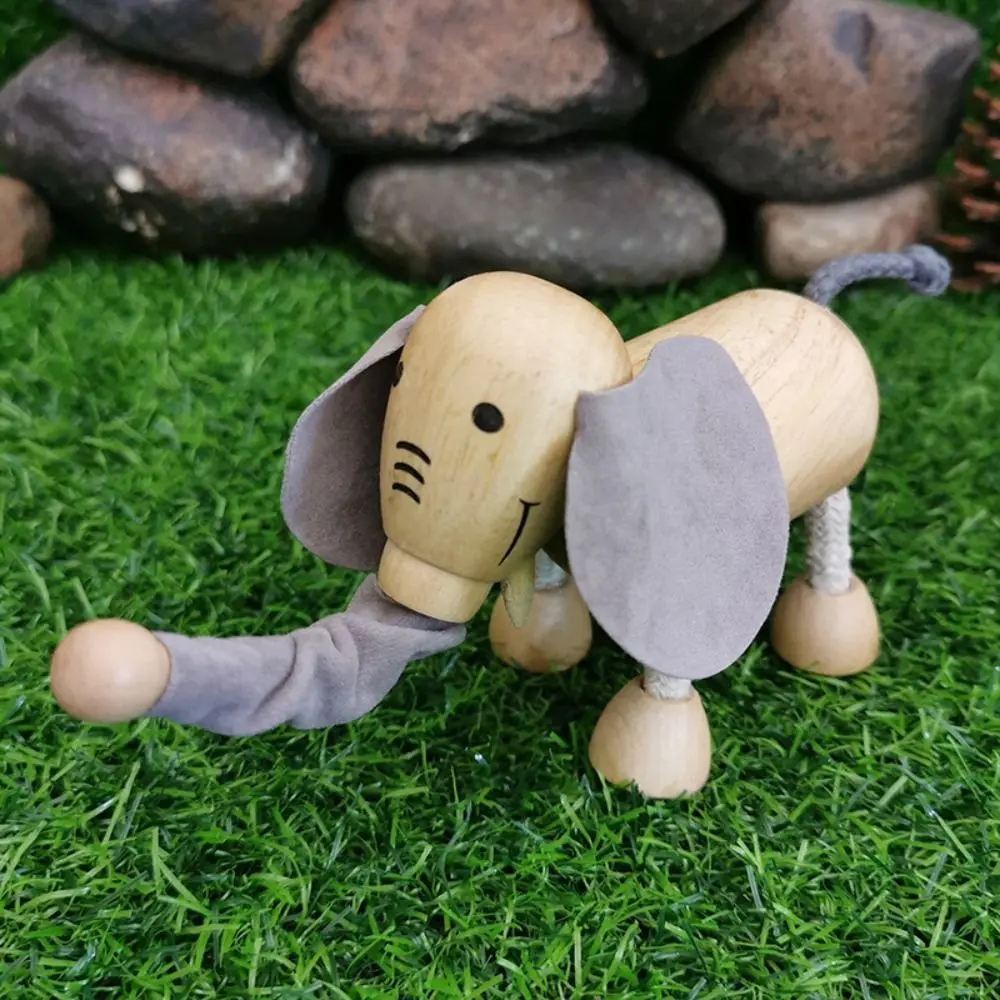 Movable Joint Wooden Animal Toys Elephant Monkey Giraffe Lion Simulation Animal Model Educational Learning