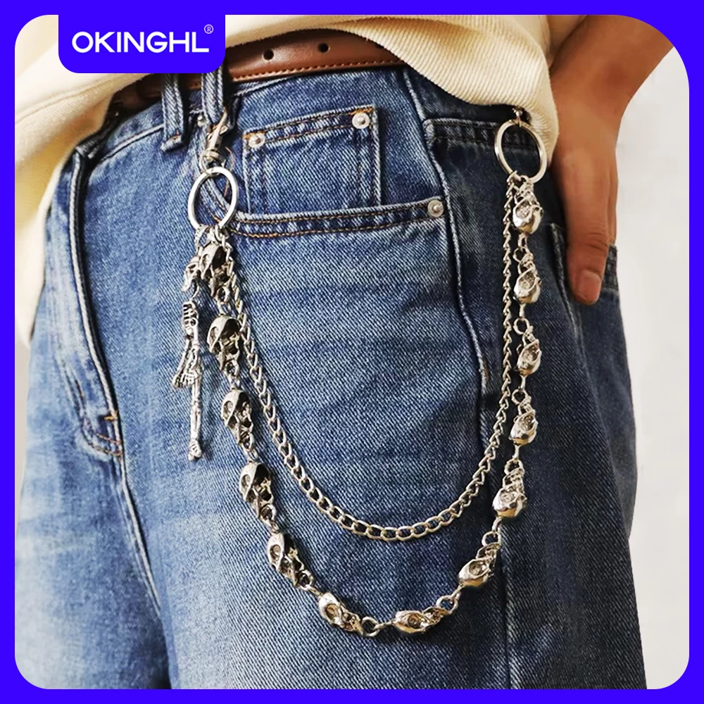 

Punk style Y2K double-layered metal pants chain, street punk gothic style, double chain + small skull pendant.