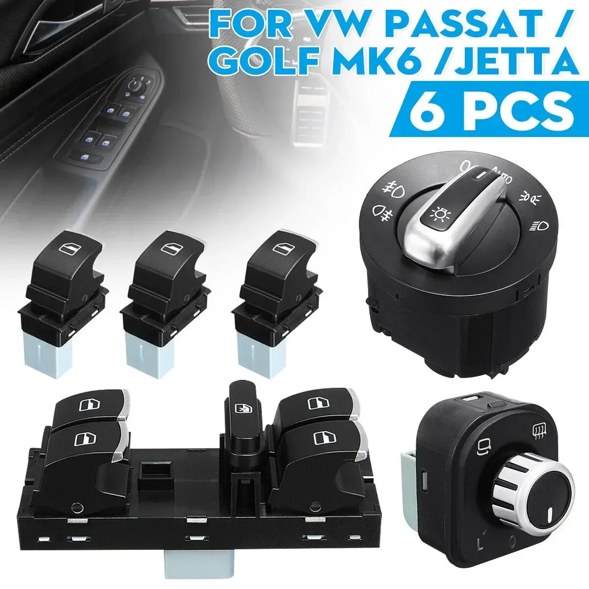 Car Chrome Headlight Switch+Chrome Power Side Mirror Switch For VW Golf 5 6 Jetta 5 6 Passat B6 Touran Tiguan Scirocco Amarok