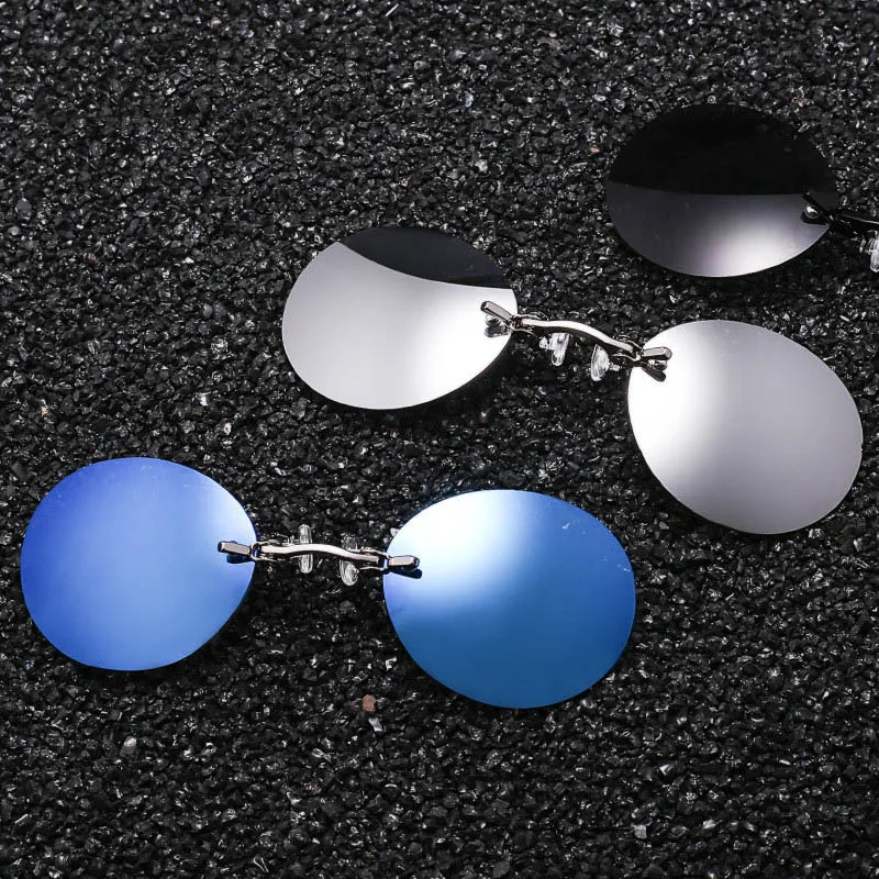 Clip on Nose Glasses Round Rimless Matrix Morpheus Sunglasses Mini Frameless Vintage Men Eyeglasses UV400 Gafas De Sol Hombre