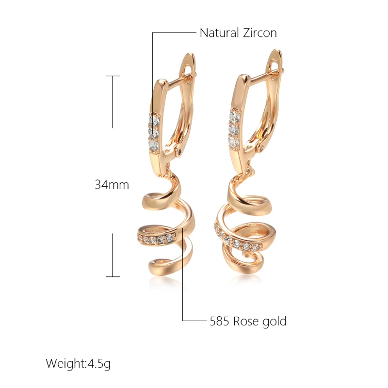 Wbmqda Hot Style Geometric Long Drop Earrings For Women 585 Rose Gold Color With White Natural Zircon 2023 Trending Jewelry