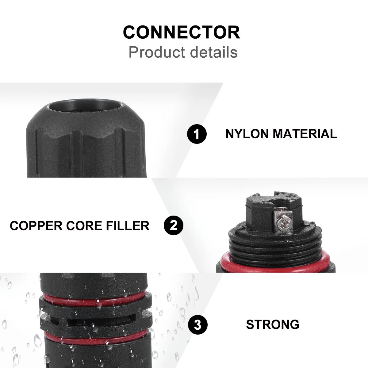 

2 Pin IP68 Waterproof Electrical Connector Copper Core Filling for Indoor Outdoor Lighting Safe DIY Repair Waterproof Connector