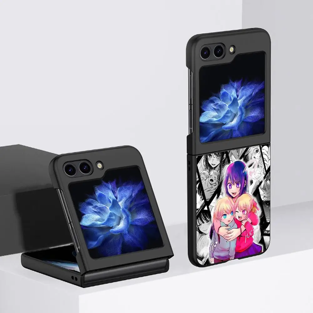 Oshinoko AI HOSHINO Akane Kurokawa  Kana Ruby Aqua Smart Mobile Cell Phone Case for Galaxy Z Flip 5 Black Phone Cover Funda