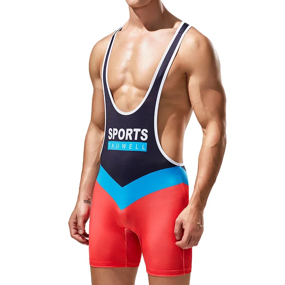 Men's Gym Fitness Bodysuits Undershirts Sport Bodybuilding Vest Leotards Jumpsuits Boxers Male Wrestling Singlets Body Shapewear