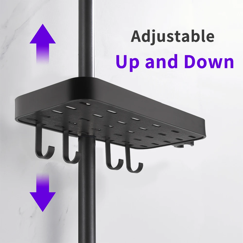 Black Aluminum Shower Storage Holder Rack Organizer Bathroom Shelf Shampoo Tray Stand No Drilling Floating Shelf