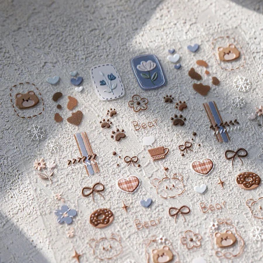 

Kawaii 5D набор наклеек для ногтей с мультяшными животными, водонепроницаемые, легко наносятся, дизайн кошек, собак, медведей для маникюра «сделай сам», художественные наклейки