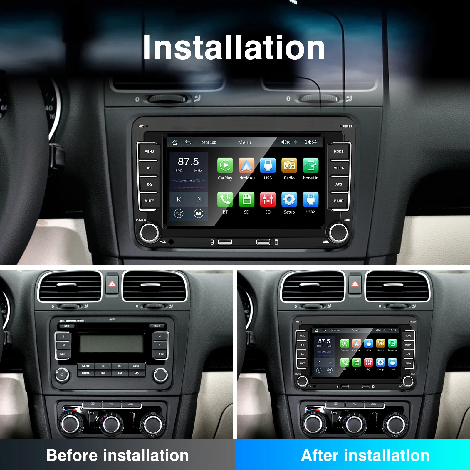 Ezonetronics 7 Inch Car Stereo Wireless Apple CarPlay Android Auto for VW Passat Golf MK5 MK6 Jetta POLO, Bluetooth FM Radio