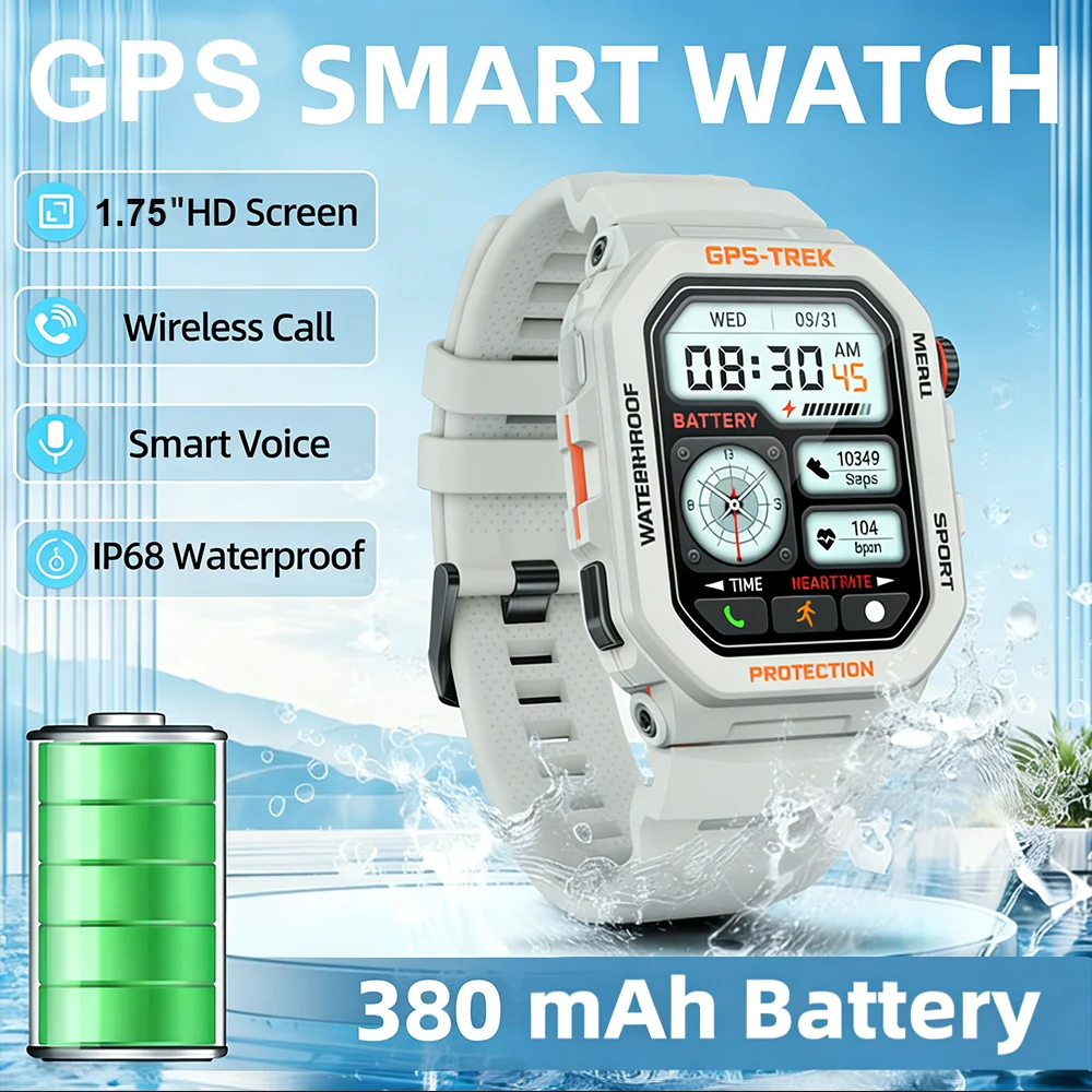 

Новые военные умные часы 2026 года для активного отдыха с GPS, Bluetooth-вызовами, AMOLED-экраном 1,75 дюйма, функцией напоминаний, водонепроницаемостью IP68, спортивные смарт-часы