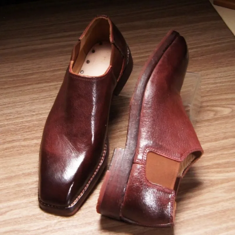 Fashion Casual Square Toe Chelsea Boots Men Low Top Work Comfortable Slip on Oxford Business Ankle Boots Male Shoes Outdoor