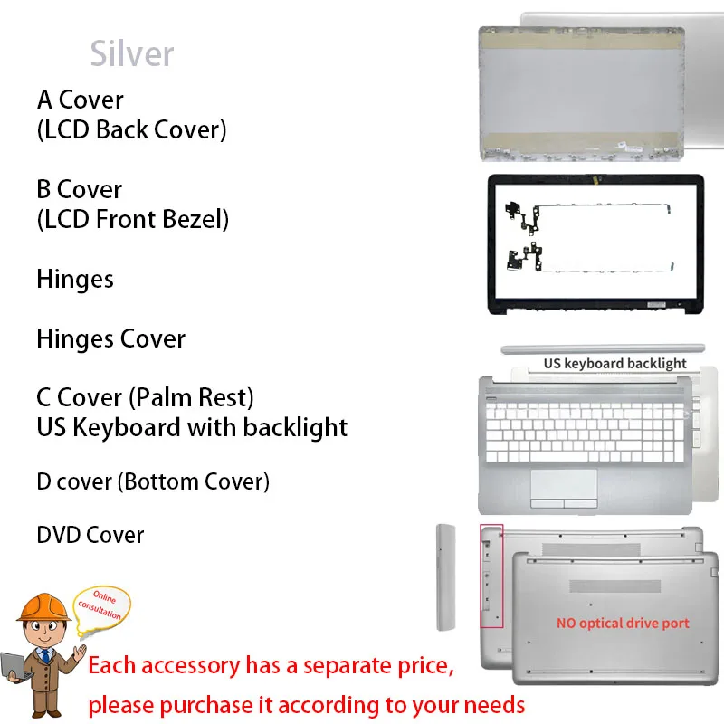 

NEW For 17-BY 17-CA 17T-CR 17Q-CS 470 G7TPN-I133 LCD Back Cover Bezel Palmrest Bottom Case Top Body Cover Silvery L22508-001
