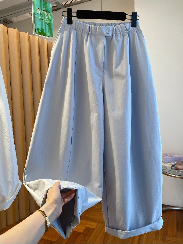 

plus Size Women's Harem Pants Elastic Waist Loose Casual Summer Wide Leg Pants Comfortable Breathable Polyester Fiber