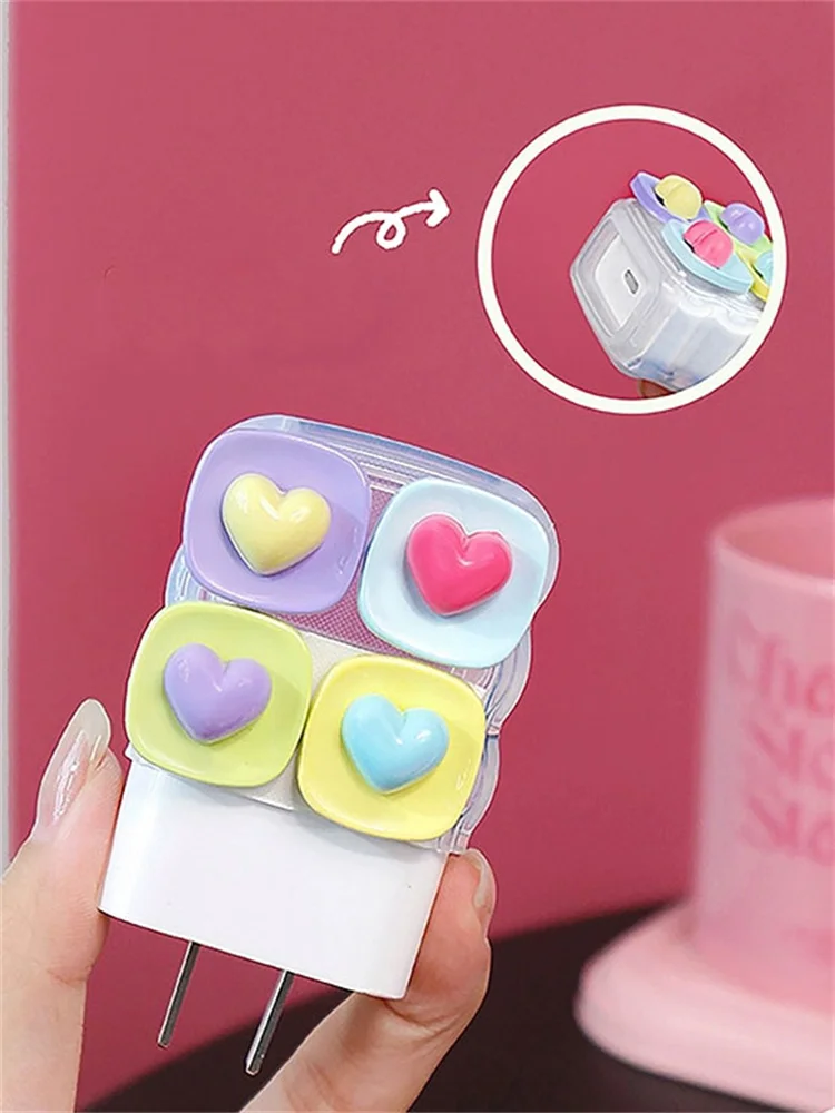 New Cute Candy Color Love Heart Charger Cover For IPhone 11 13 14 15 18W-20W Transparent Charge Protection Cover Charger Sleeve